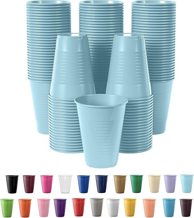 Light Blue Disposable Plastic Cups - 100 Pack 12 Oz Plastic Cups - Colored Disposable Cups - Durable Party Cups - Plastic Disposable Drinking Cups - Bpa Free Plastic Cups for Party